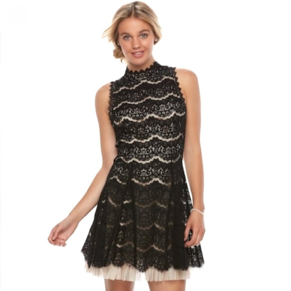 Three Pink Hearts Black Lace Overlay Dress - Picture 3 of 9